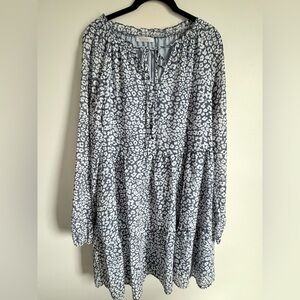 XL Sheer Blue and White Leopard Print Dress